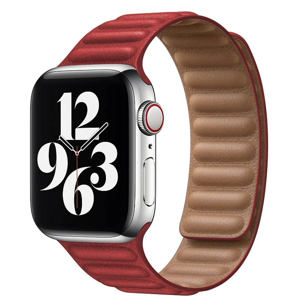 

Leather Link strap for Apple watch band 44mm 40mm 6 5 4 3 se 1:1 Original watchabnd Magnetic Loop bracelet iwatch band 38mm 42mm