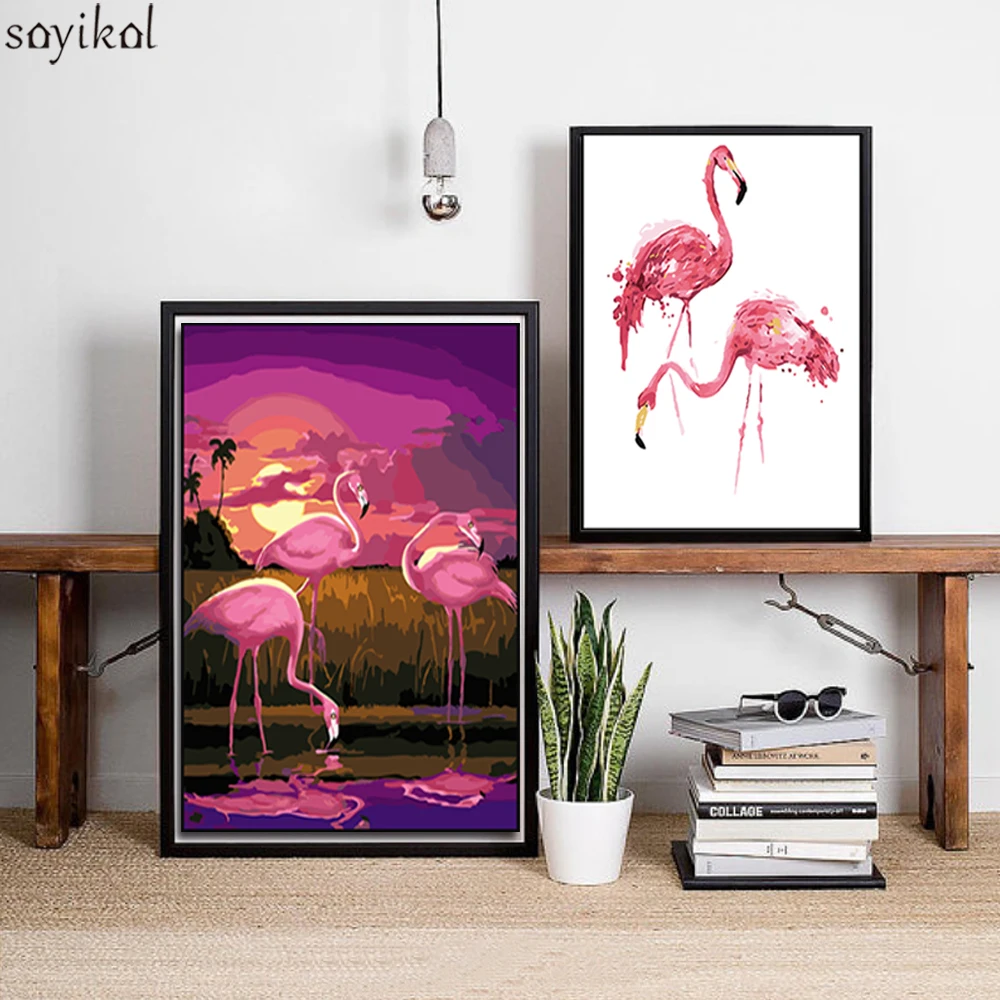 DIY масляная краска ing по номерам цветы акриловая животные Фламинго картина