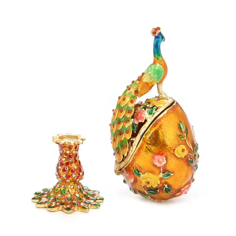 

N0HE Peacock Faberge-Egg Hand Painted Jewelry Trinket Box Gift for Easter Home Decor