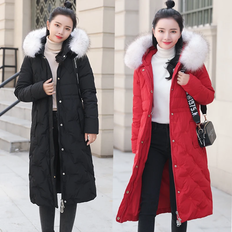 Women's 2020 Down Jacket Woman Hooded Long Winter Coat Women Real Fur Collar Womens Jackets Doudoune Femme KJ1052 s s