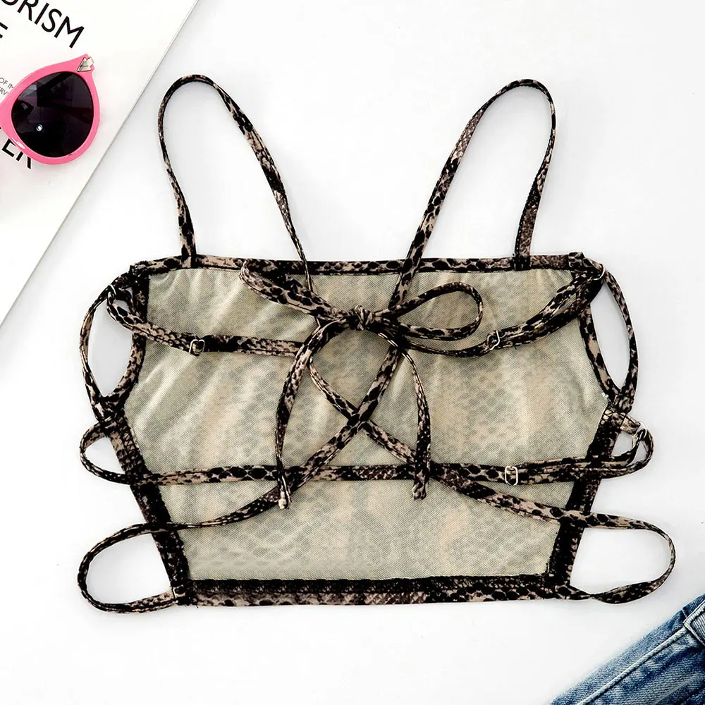 ZAFUL топ на бретельках с открытой спиной и змеиным принтом короткая рубашка для