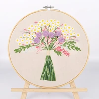 diy embroidery starter kit with plant flower pattern bamboo embroidery hoop color threads cross stitch kit embroidery accessarie