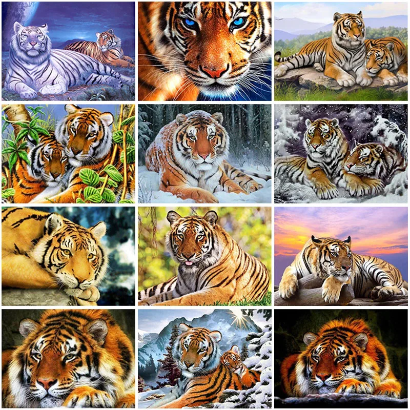 

DIY 5D Diamond Painting Tiger Full Round Drill Diamond Embroidery Diamond Mosaic Animals Pictures of Rhinestones Handmade Gift