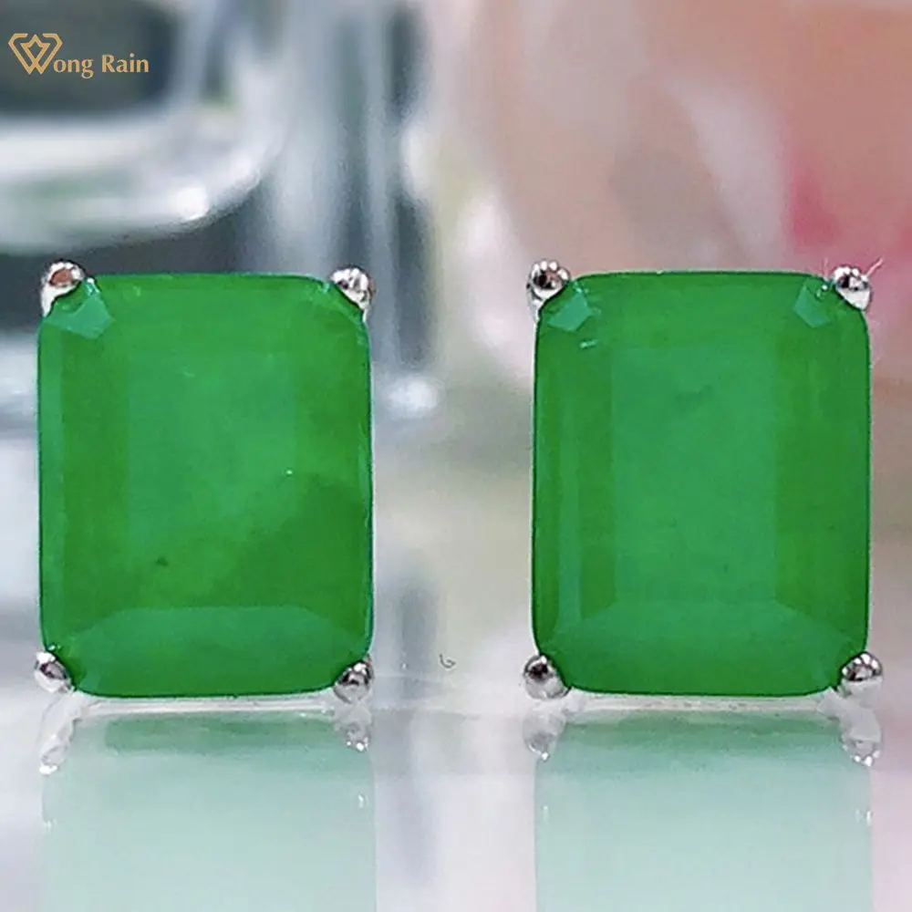 

Wong Rain Simple Vintage 925 Sterling Silver Emerald Paraiba Tourmaline Gemstone Wedding Party Ear Stud Earrings Fine Jewelry