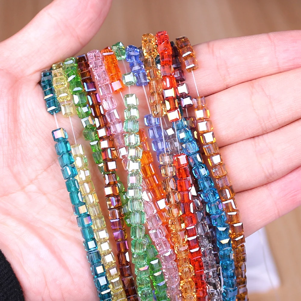 

AB Color Crystal Square Beads For Jewelry Making Decorative Glass DIY Beads Material Crystal Cube Clear Beads 2 3 4 6 8 10mm