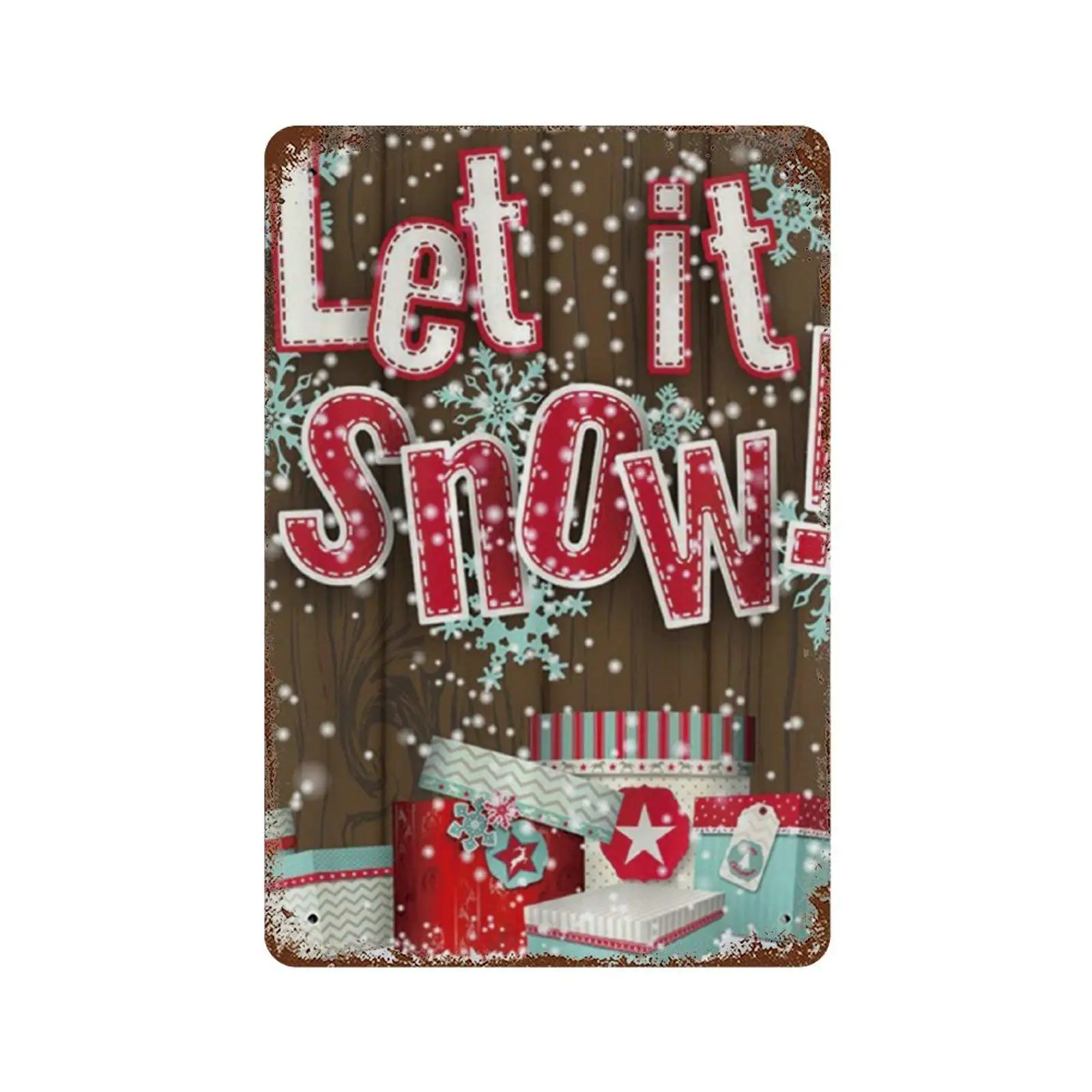

SLALL Let It Snow with Box in Snow Retro Street Sign Household Metal Tin Sign Bar Cafe Car Motorcycle Garage Decoration