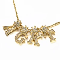 hip hop iced out crown initials letters pendant chain gold color stainless steel alphabet name necklace for women men jewelry
