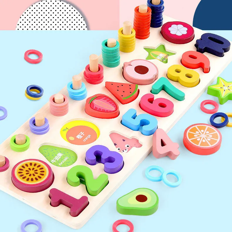 Деревянные игрушки пазлы с цифрами и фруктами Детские Игрушки для раннего