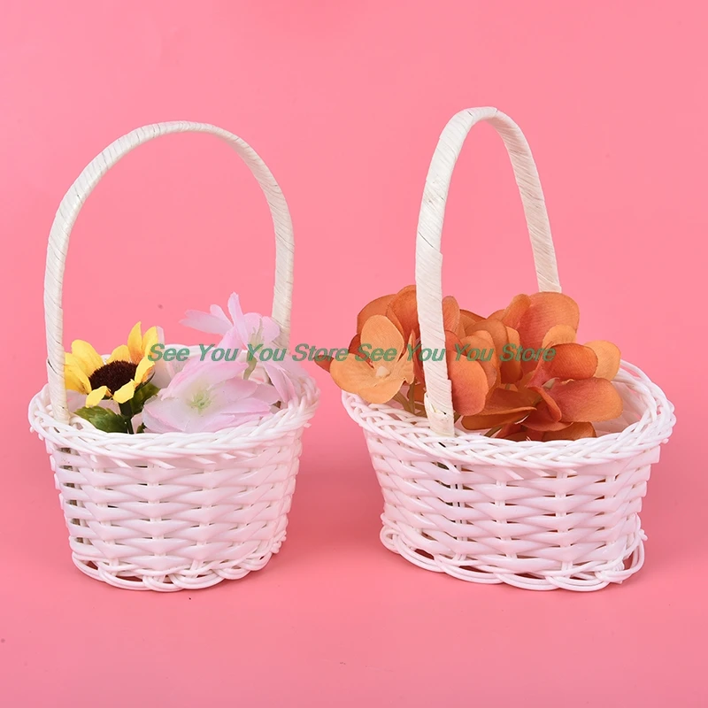 

1Pcs Mini Hand-Geweven Opbergmanden Plastic Weven Opbergmanden Stof Bloem Mand Fruit Rotan Cosmetica Thee Picknick tassen