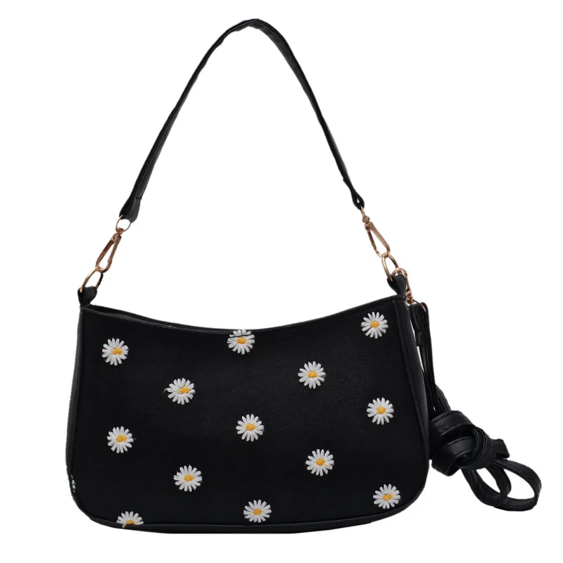 

Underarm Bag Ladies Handbag PU Leather Shoulder Handbag Retro Female Bag Wild Daisy Shoulder Bag Fashion Clutch