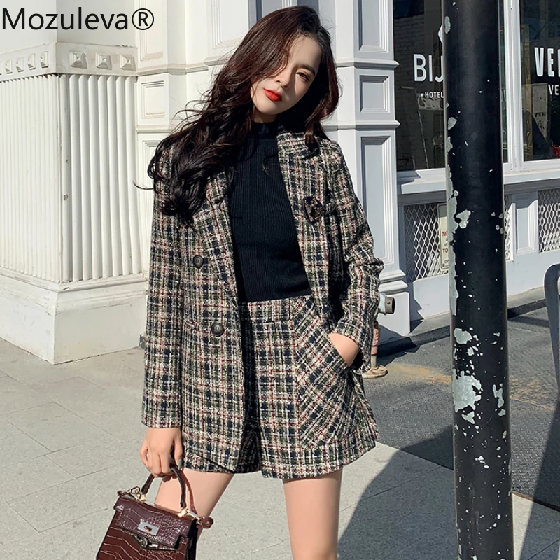 Mozuleva/осенне зимний высококачественный Женский костюм с блейзером и шортами