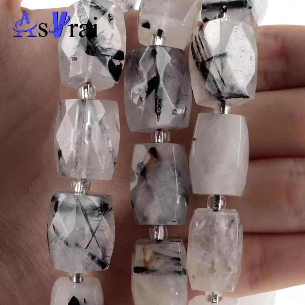 Бусины из натурального черного рутилированного кварца граненые бусины в форме