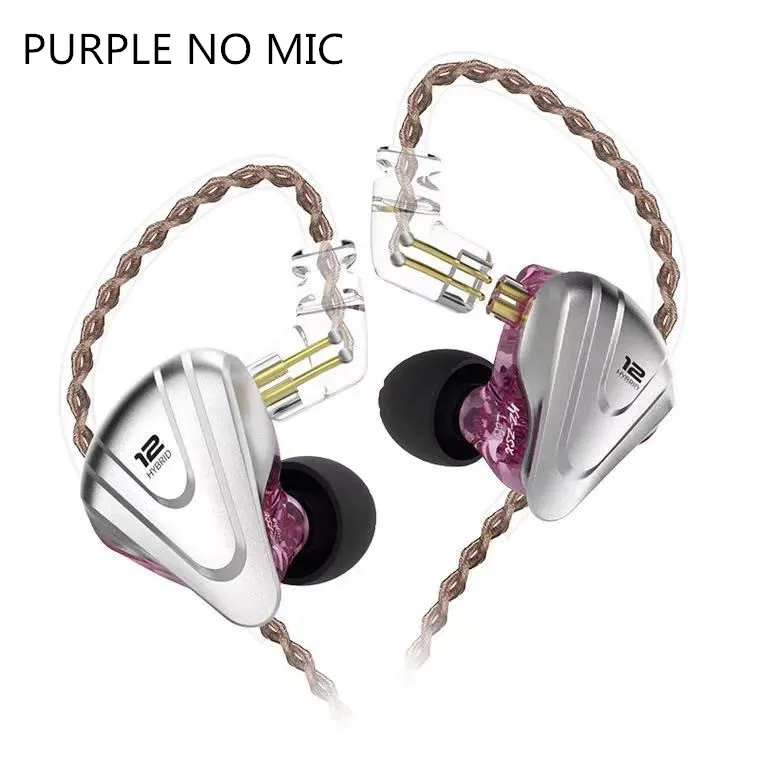 Purple no mic KZ ZSX 5BA+ 1DD 12 шт гибридные наушники-вкладыши Музыка спорт HIFI металлическая гарнитура ZS10PRO ZSNPRO для Android ZSX C12 AS10 ZST E10 - Цвет: Purple no mic