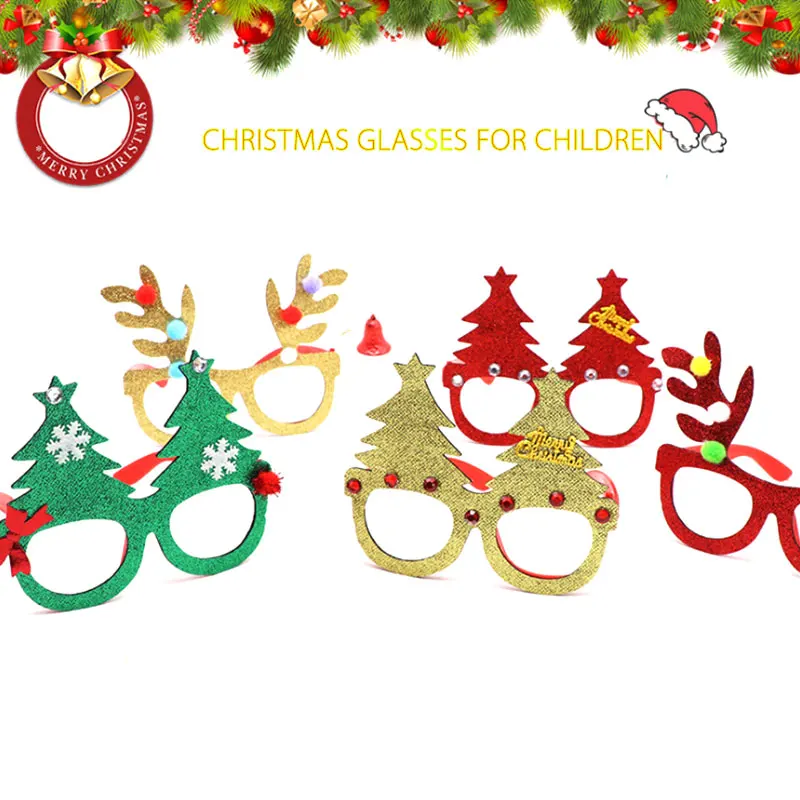 Рождественские очки Санта Клаус Снеговик Снежинка Дерево лося Бумажные реквизит