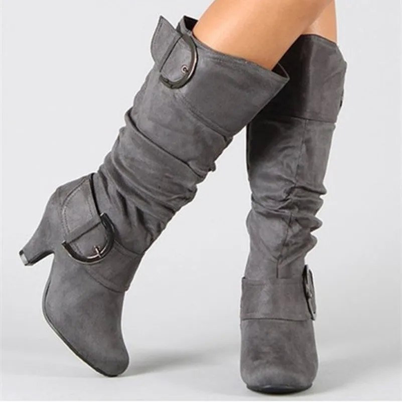 Новинка Женские осенние сапоги до середины икры на высоком каблуке Пикантная