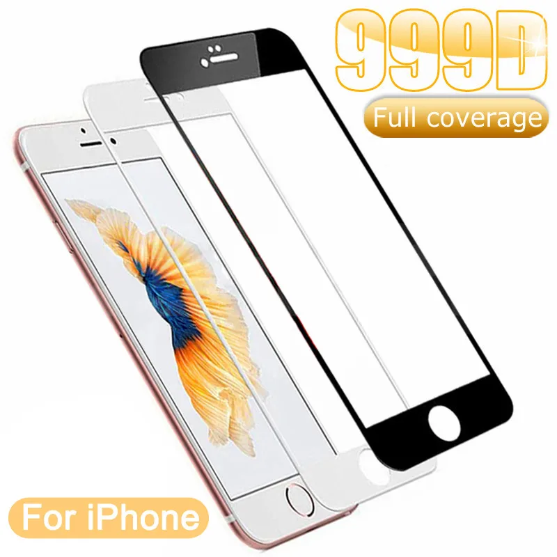 Закаленное стекло 999D для iPhone 7 8 6 6S Plus 11 Pro XS Max X XR 5 5S SE 2020 | Мобильные телефоны и