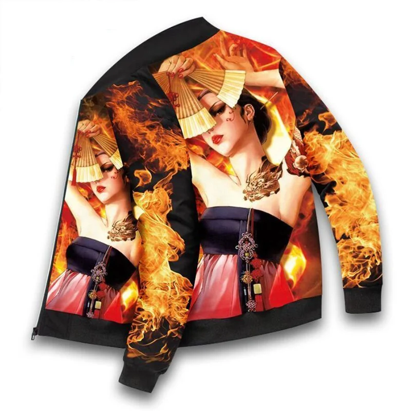 Мужская бейсбольная куртка в стиле хип-хоп на молнии с длинными рукавами принтом