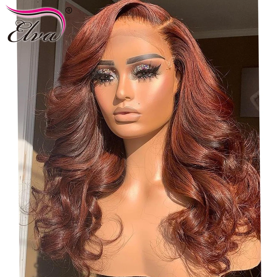 

Natural Colored 13x6 Lace Front Human Hair Wigs Elva Brazilian Hair Lace Closure Wig Ombre Loose Wave Wig Brown Hightlight Wig