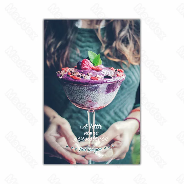 

Frameless Canvas Printed Painting Sand Ice Cold Drink Dessert Strawberry Black Forest Cake Churros-Shaped Pastry Poster