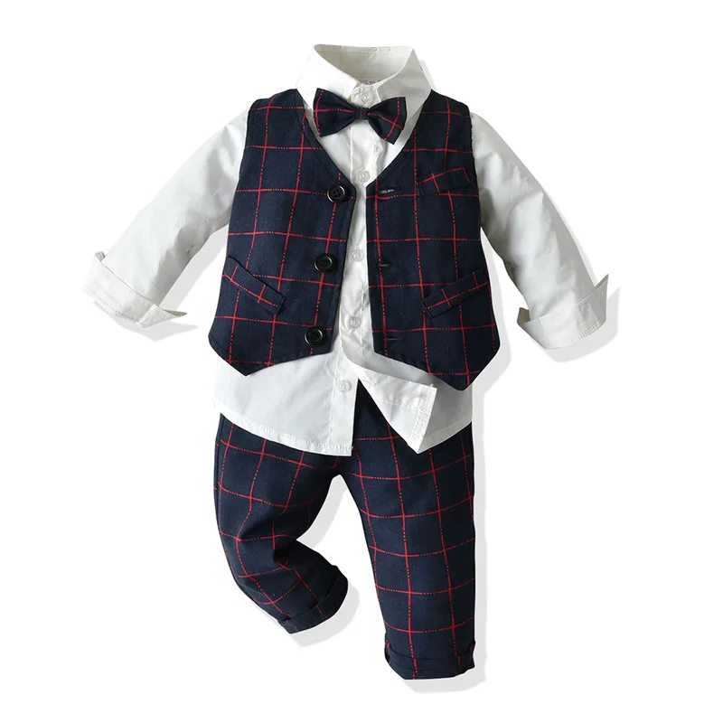 Baby boy clothing sets 2019 autumn infant newborn clothes bebes tracksuits white shirt+vest+pants 3pcs outfits for boys |