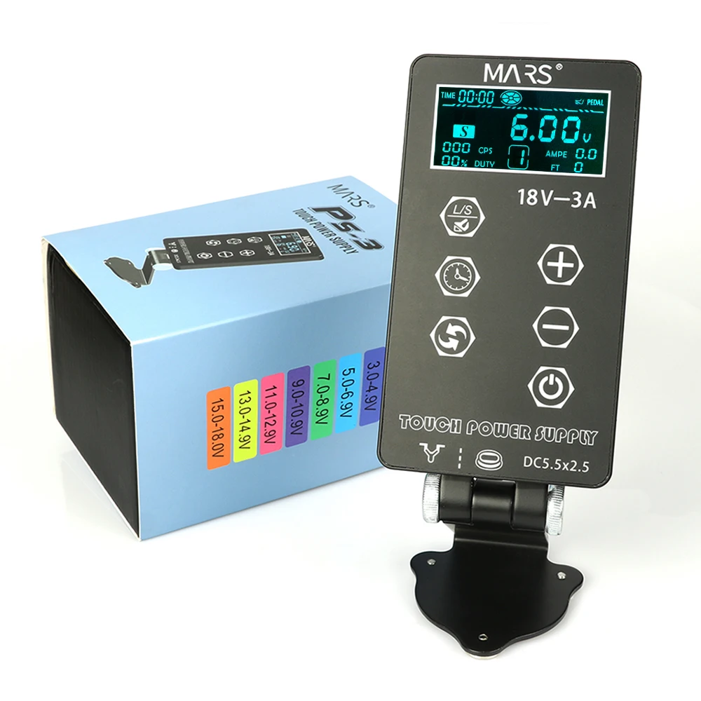 Tattoo Power Supply Digital LCD Liner Shading and Pedal Mode MARS PS-3 Intelligent 3-18V  Source for Tattooing Machine