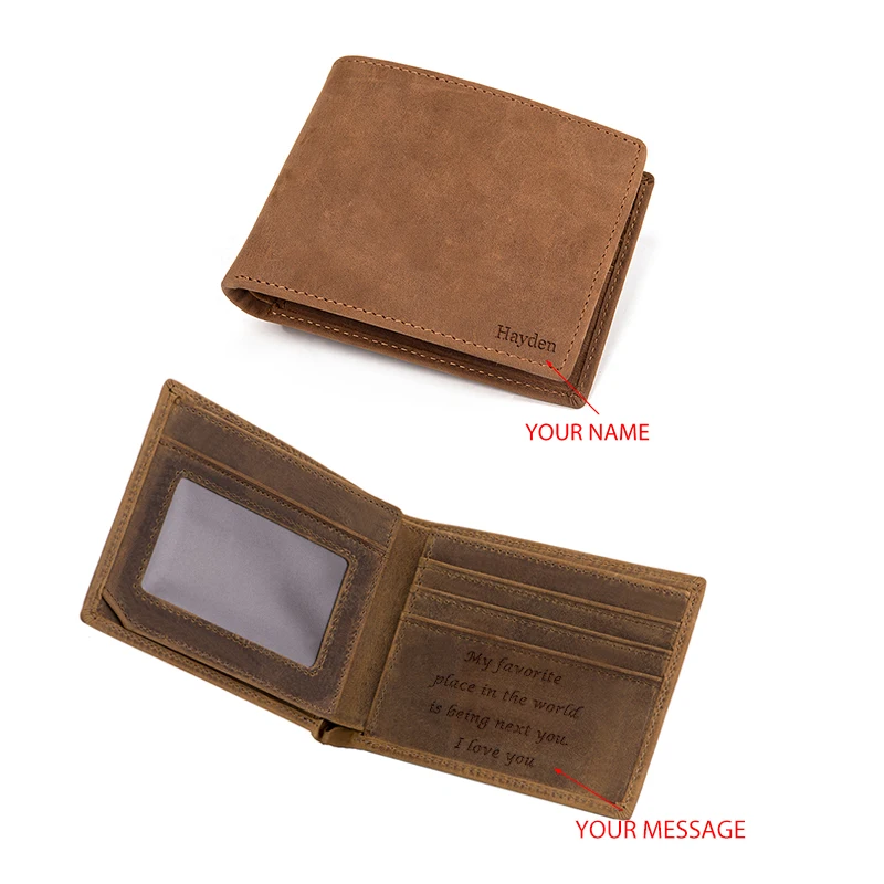 front and inside wallet Men Personalized Leather Short Slim Male Purses Money Clip Credit Card Bag Engraved Customize for Son groomsman gift - Цвет: front and inside