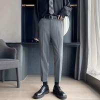nine point pants mens summer casual pants thin section slim feet 2021 new straight drape mens small trousers