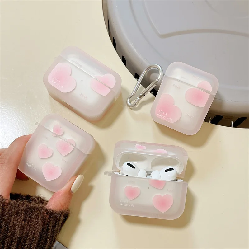 

Korean Pink Loving Heart Apple AirPods 1 2 Pro Case Cover iPhone Earbuds Accessories Airpod Case Air Pods Case Airpod Pro Case