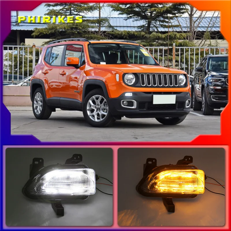 Светодиодный ные фары ДХО для Jeep Renegade 2015-2018 дневные ходовые огсветильник желтые