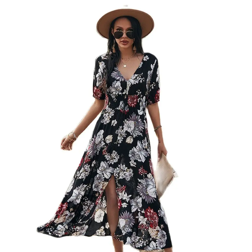 

Women's Clothing New Product 2021 Summer Sexy Printing Dress Draw Back Thin