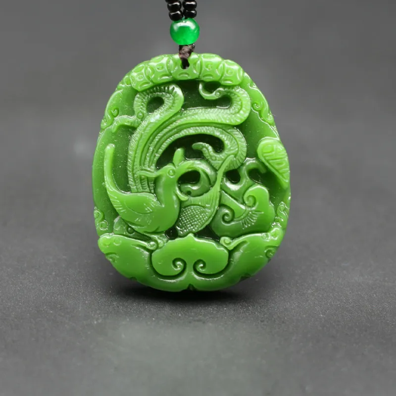 

Натуральный зеленый нефритовый кулон Феникс ожерелье из бисера китайская ручная работа модные очаровательные ювелирные изделия амулет дл...