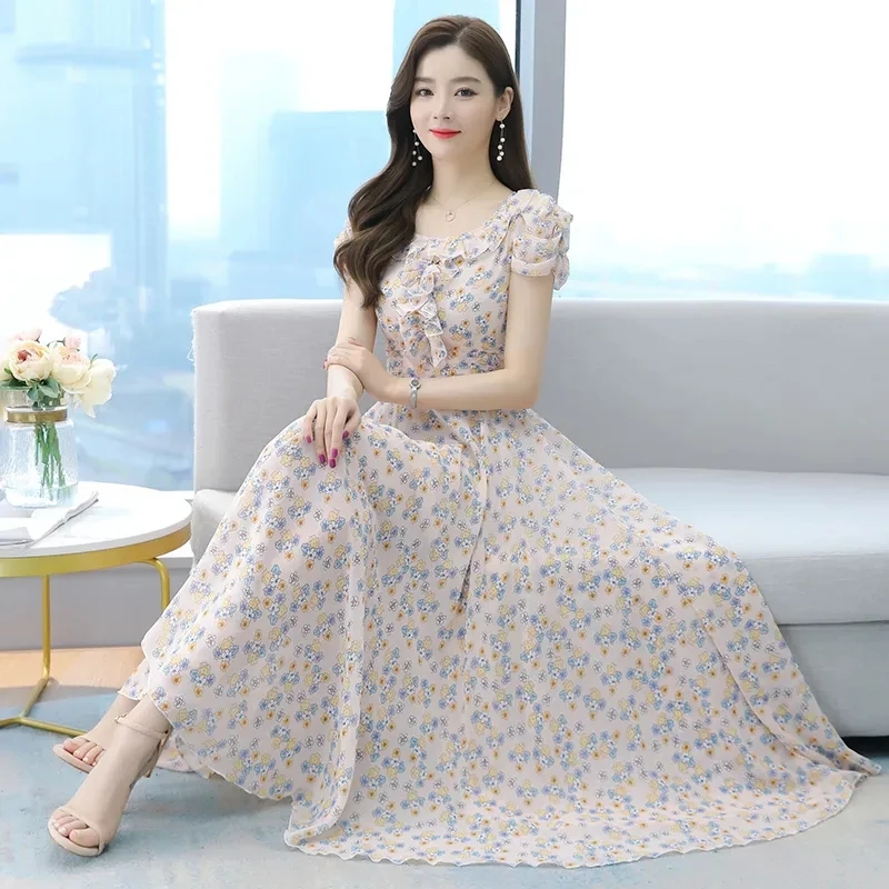 

Elegant Printing Floral maxi dresses for women Boho Beach Vacation Chiffon Chiffon Dress Female 2021 summer dresses paty Dresses
