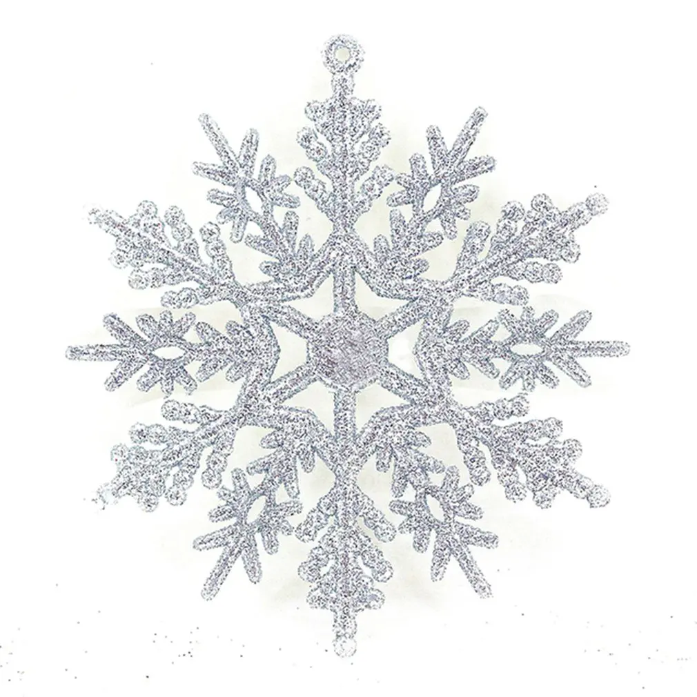 

12pcs 10cm Plastic Silver Powder Glitter Powder Snowflake Xmas Ornaments Pendant Christmas Tree Decorative Hanging Snowflake