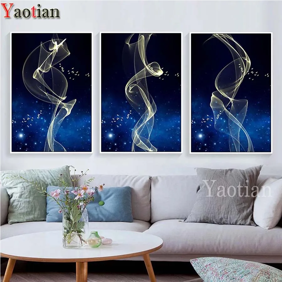 

3 pieces 5d diamond Painting Nordic Abstract Geometric Starry Sky Wall Art Diamond Embroidery Triptych Picture For Home Decor