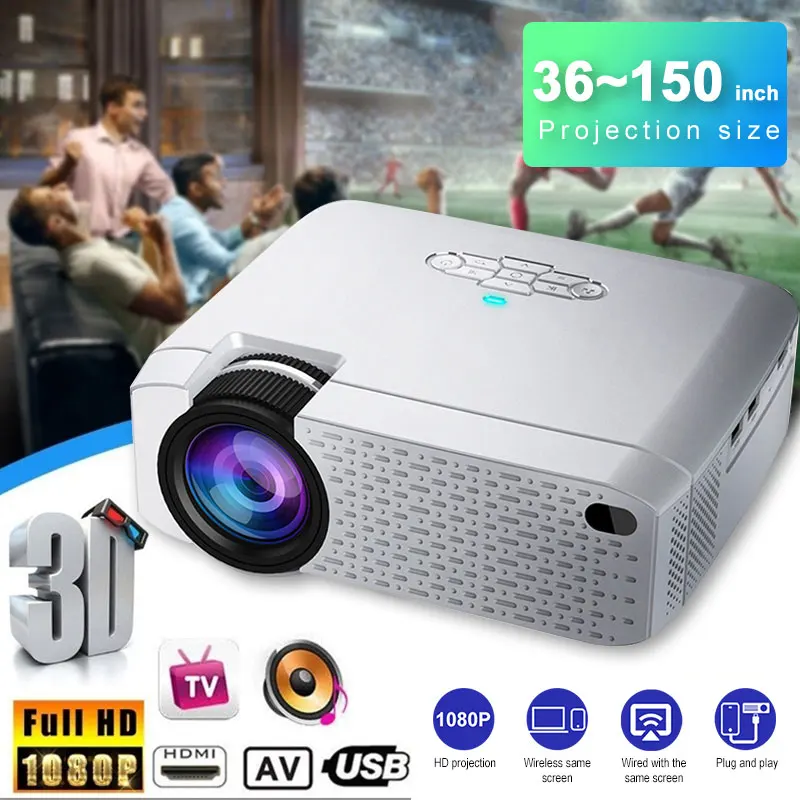 Светодиодный мини-проектор D40W, видеопроектор для домашнего кинотеатра. 1600 люмен, поддержка HD