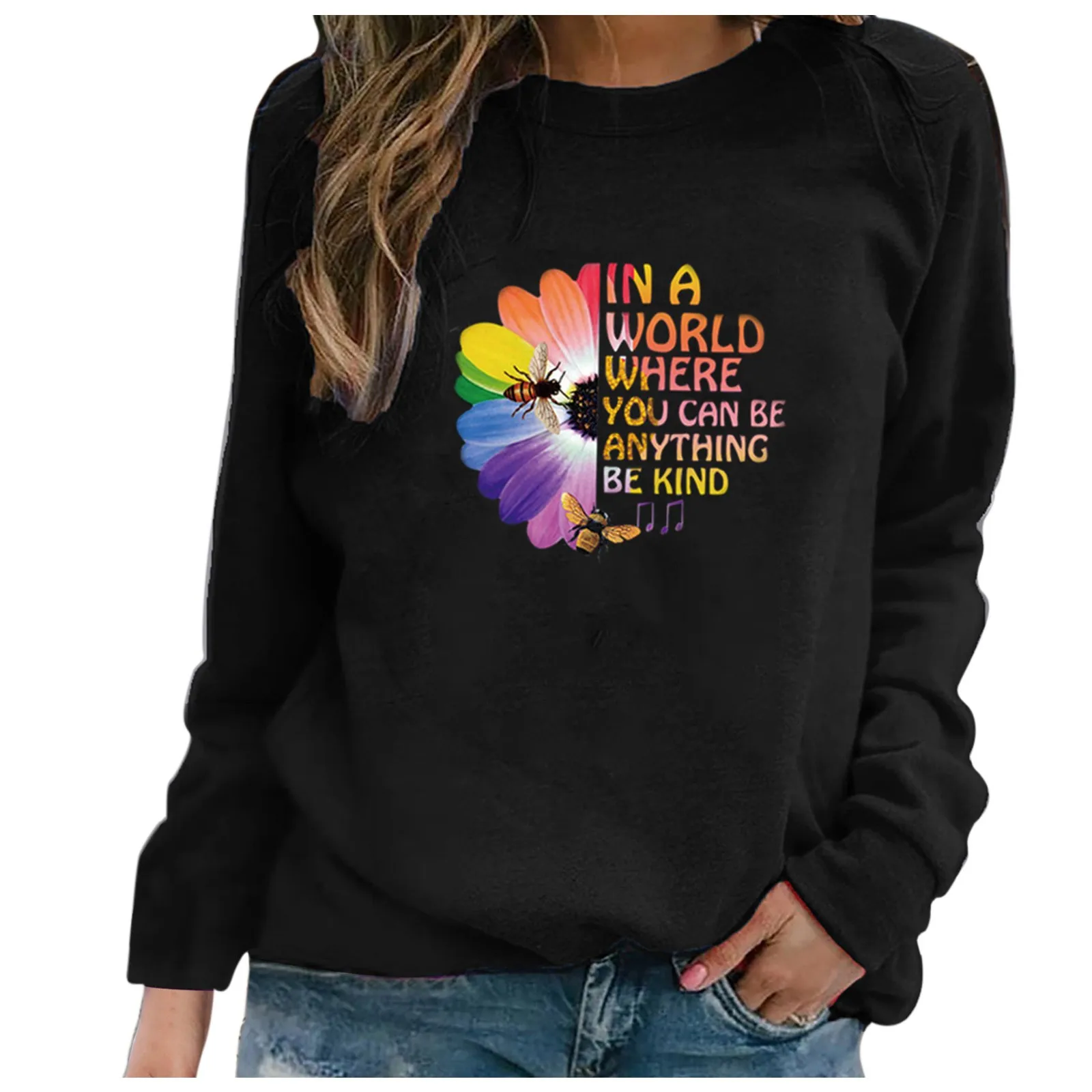 59# 2021 New Creative Women Flower Print Casual Printing Long Sleeve Sweatshirt Pullover Tops Blouse Sweatshirt Female Plus Size