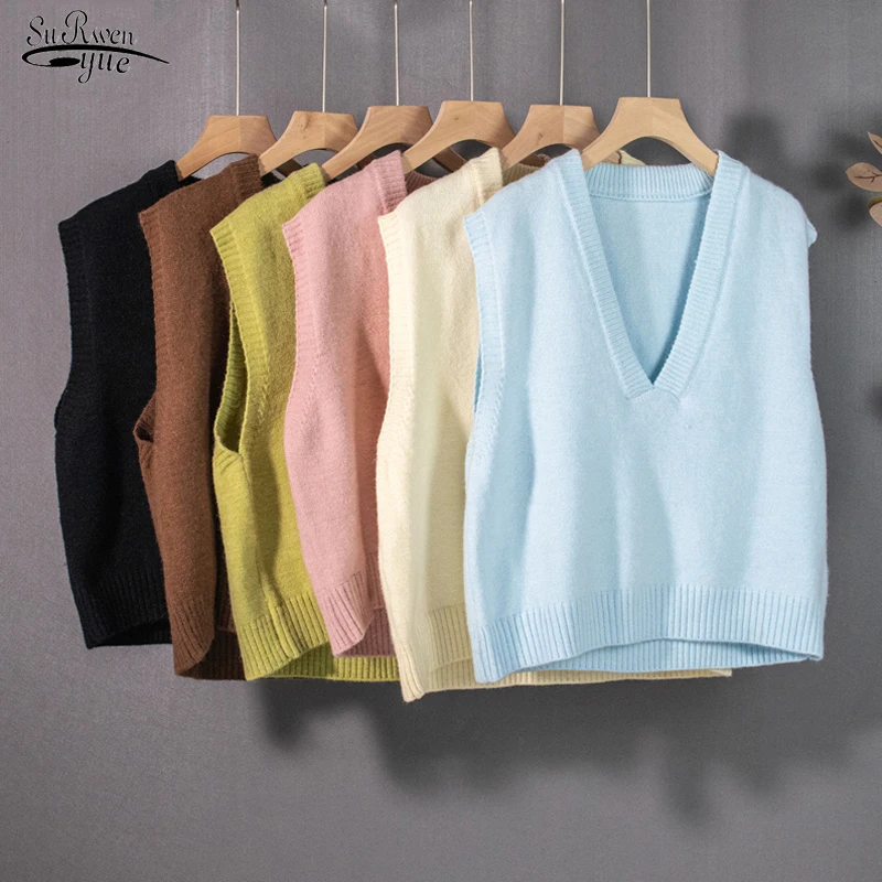 

Женский вязаный жилет без рукавов, свитер на осень и зиму, Новые пуловеры, Повседневный свитер, модная Свободная майка с V-образным вырезом, в...