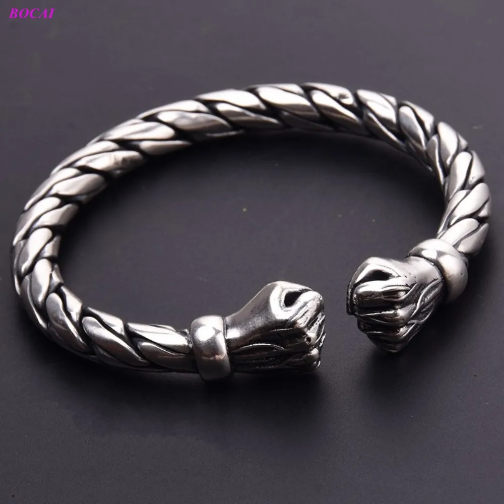 

BOCAI S999 Sterling Silver Bangle For Women 2020 New Fashion Classic Personality Thai Silver Craft Female Fist Bracelet