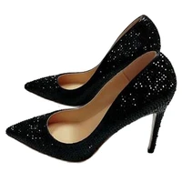 black classic fashion pumps pointy toe thin high heel bling shallow slip on sexy women shoes spring and summer shoes comfortable