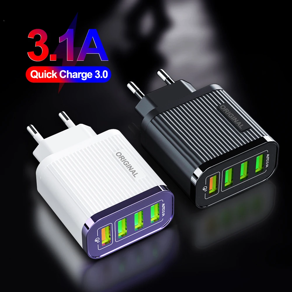 Быстрая зарядка 3,0 4,0 USB зарядное устройство для телефона 4 порта USB 35 Вт QC3.0 быстрое зарядное устройство для iPhone 11 Xiaomi huawei настенное зарядное устройство адаптер