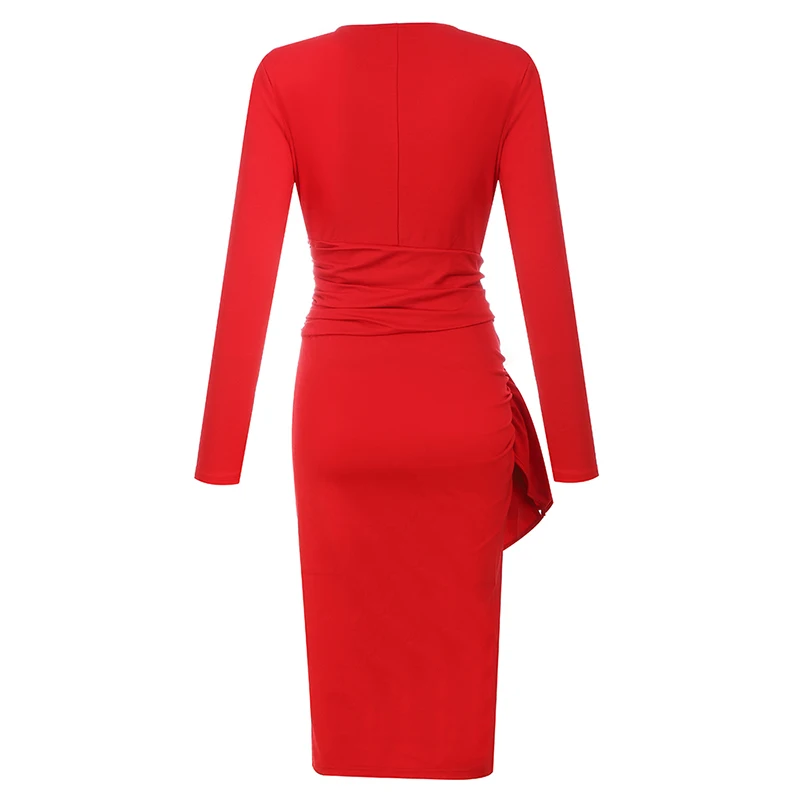 Женское длинное облегающее платье Beateen красное Клубное модное с V-образным