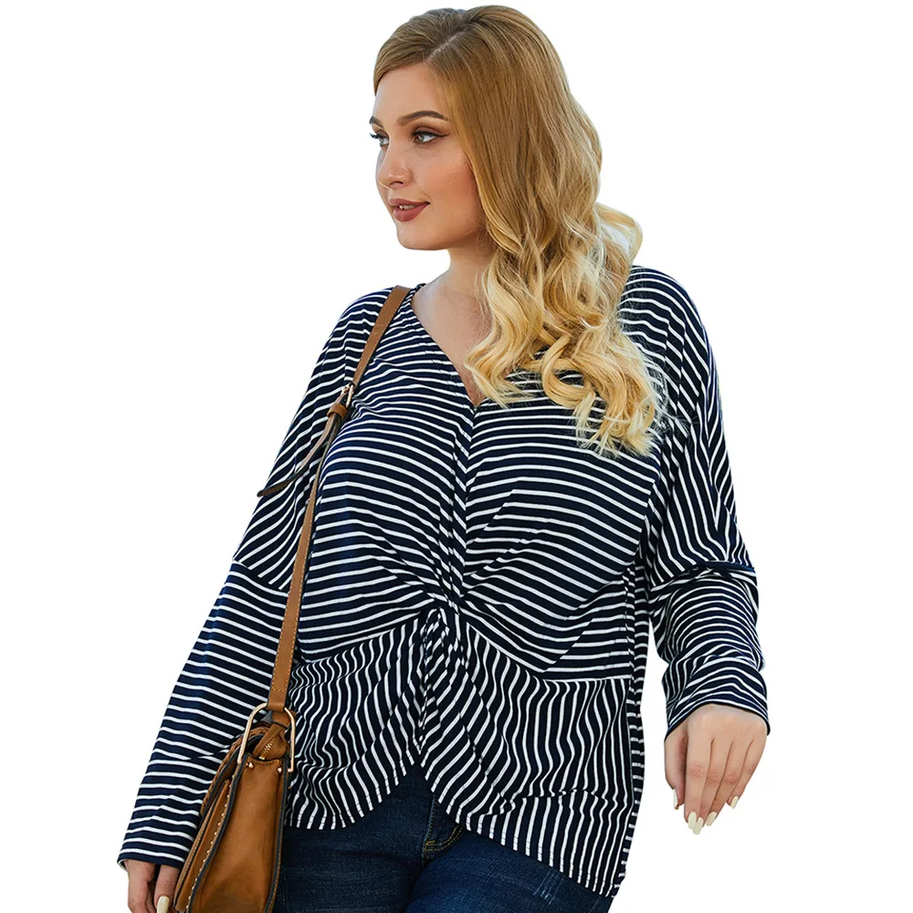 

Oversizd 2021 New Women's Spring Summer New Striped Long Sleeve Top For Ladies V Neck Fashion Plus Size Casual Blouses