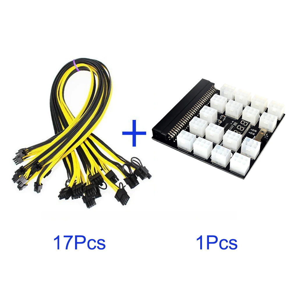 

New Server Power Conversion Breakout Board 1200W PCI-E 12/17 Ports 6Pin PSU GPU Graphics Card Power Adapter w/Cable for BTC