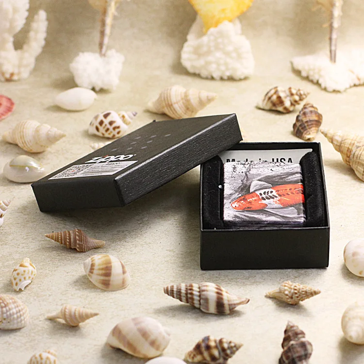 

Genuine Zippo oil lighter copper windproof Lucky red carp watercolor cigarette Kerosene lighters With anti-counterfeiting code