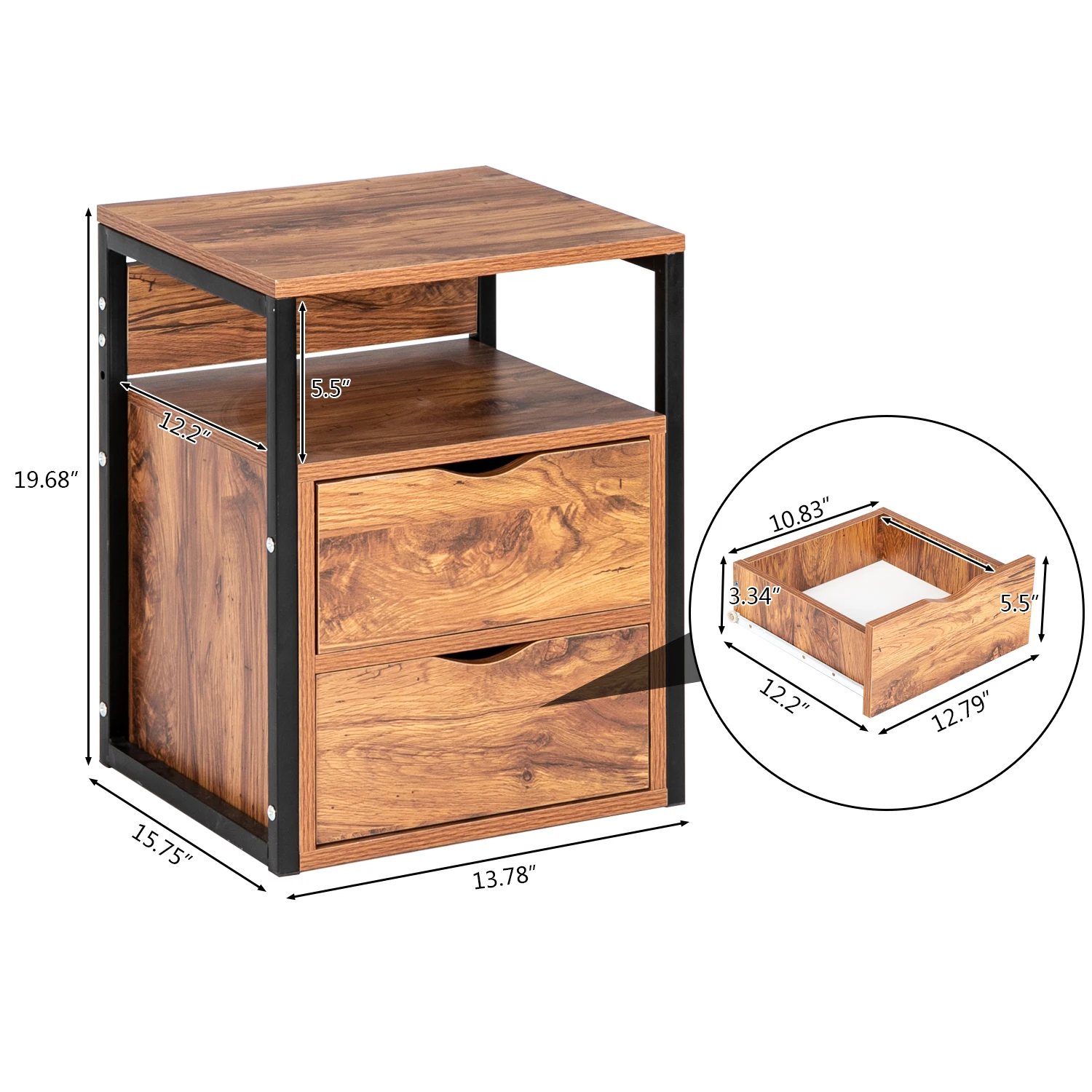 

Retro Style Steel Frame Nightstands Dresser Bedside End Table with 1/2/3 Drawer Furniture Night Stand