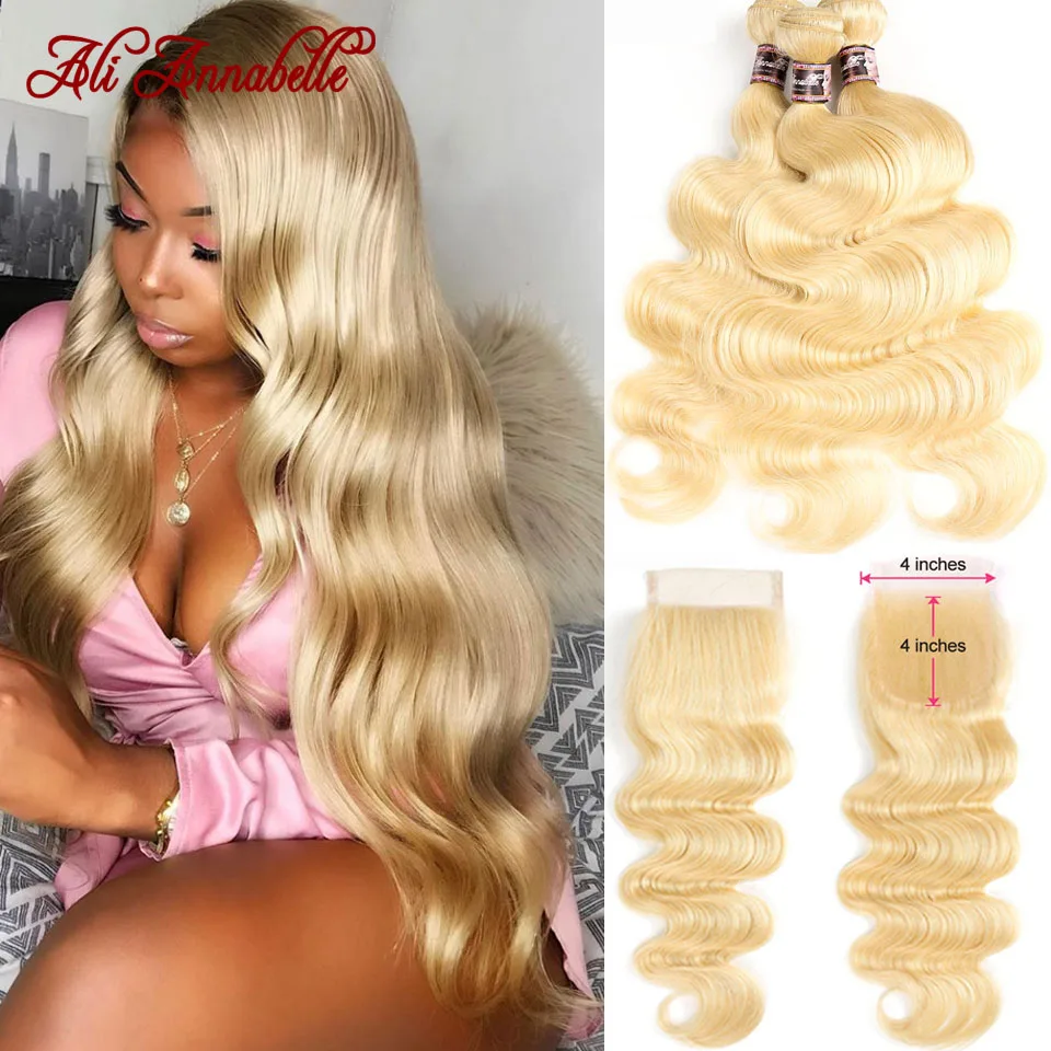 Ali Annabelle 613 блонд пряди с закрытием бразильские объемные волны Remy натуральные