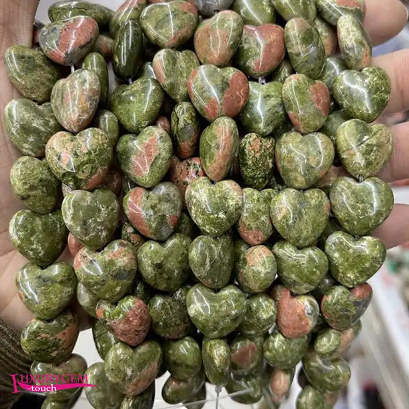 

Natural Flower Green Stone Loose Beads 16mm Smooth Heart Shape DIY Jewelry Making Accessories 12Pcs a4371
