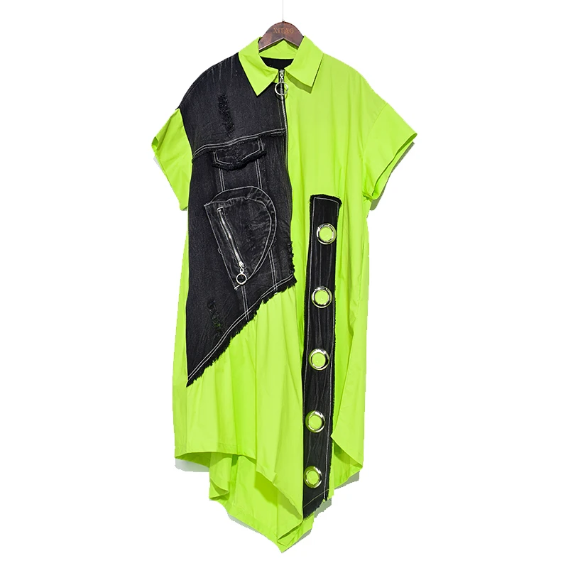 

The Streets 2020 Summer New Fashion Dress Women Women Irregular Causal Dress Loose Patchwork Short Sleeve