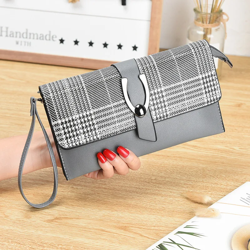 

Pu Leather Ladies Lattice Multifunction Standard Wallet Practical Mobile Phone Bag Clutch Bag Long Wallet Credit Card Holder