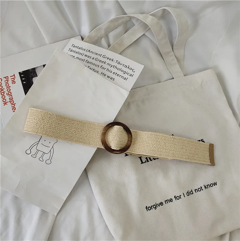 

Non-Hole round Hole Belt Women's Simple Korean Stretch with Skirt Jeans Elastic Waistband Belt Women's Width Wooden Buckle